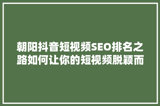 朝阳抖音短视频SEO排名之路如何让你的短视频脱颖而出