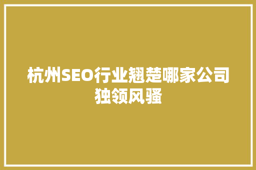杭州SEO行业翘楚哪家公司独领风骚