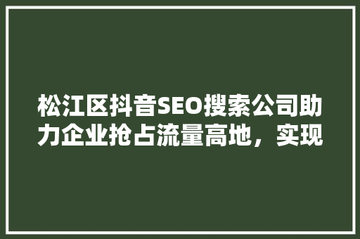 松江区抖音SEO搜索公司助力企业抢占流量高地，实现营销突破