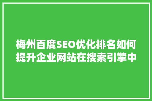 梅州百度SEO优化排名如何提升企业网站在搜索引擎中的visibility
