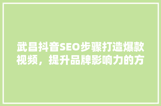武昌抖音SEO步骤打造爆款视频，提升品牌影响力的方法