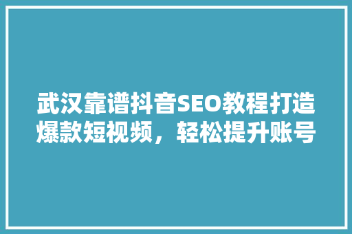 武汉靠谱抖音SEO教程打造爆款短视频，轻松提升账号流量  第1张