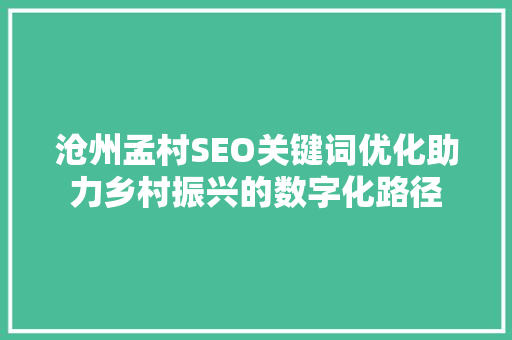 沧州孟村SEO关键词优化助力乡村振兴的数字化路径
