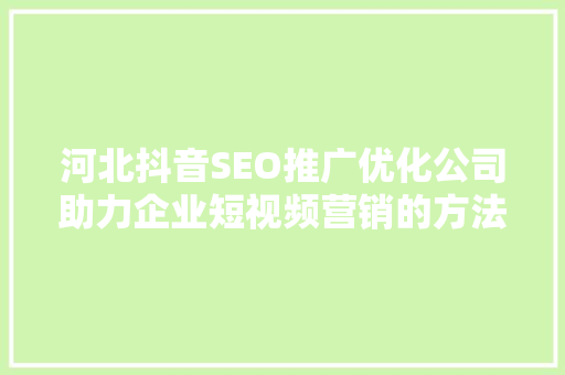 河北抖音SEO推广优化公司助力企业短视频营销的方法