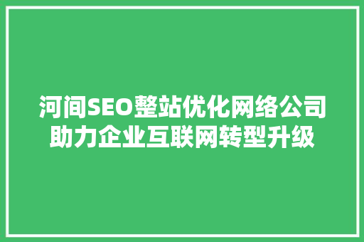 河间SEO整站优化网络公司助力企业互联网转型升级