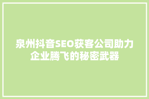 泉州抖音SEO获客公司助力企业腾飞的秘密武器