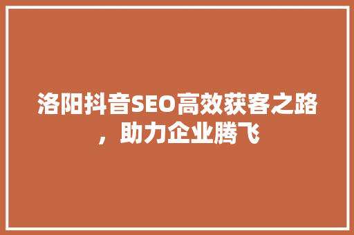 洛阳抖音SEO高效获客之路，助力企业腾飞