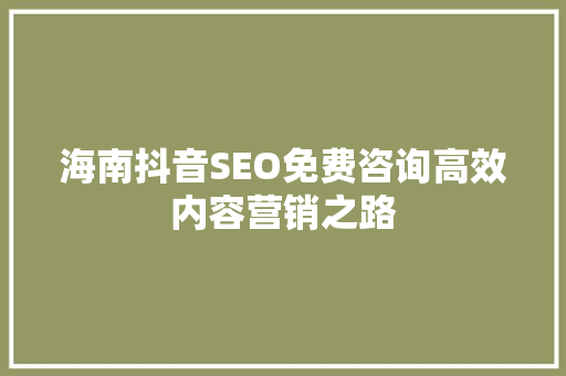 海南抖音SEO免费咨询高效内容营销之路