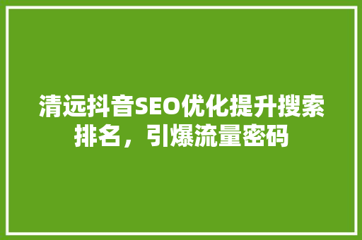 清远抖音SEO优化提升搜索排名，引爆流量密码