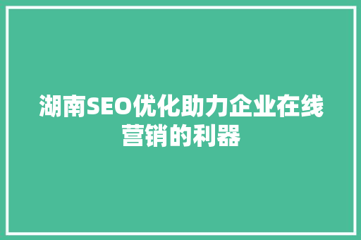 湖南SEO优化助力企业在线营销的利器