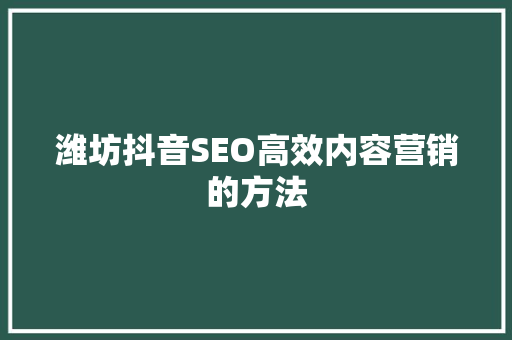 潍坊抖音SEO高效内容营销的方法  第1张
