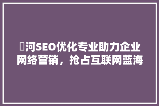 瀍河SEO优化专业助力企业网络营销，抢占互联网蓝海市场