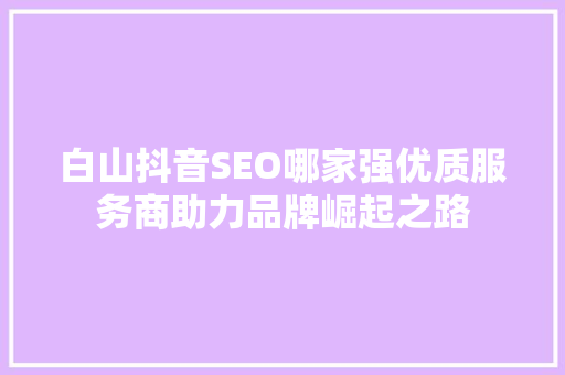 白山抖音SEO哪家强优质服务商助力品牌崛起之路