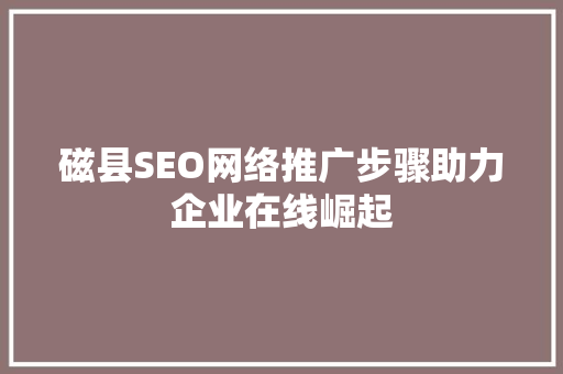 磁县SEO网络推广步骤助力企业在线崛起  第1张