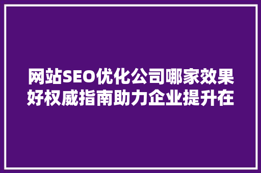 网站SEO优化公司哪家效果好权威指南助力企业提升在线竞争力