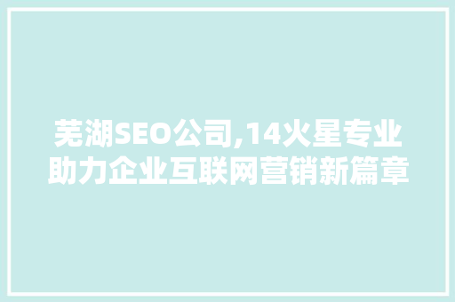 芜湖SEO公司,14火星专业助力企业互联网营销新篇章