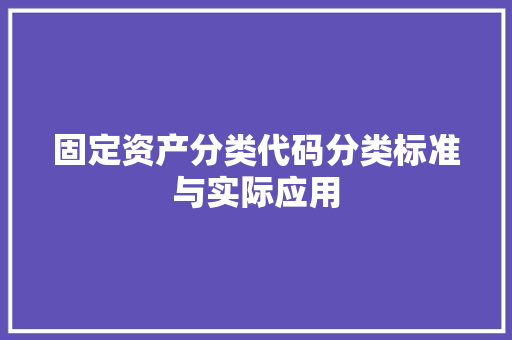 固定资产分类代码分类标准与实际应用
