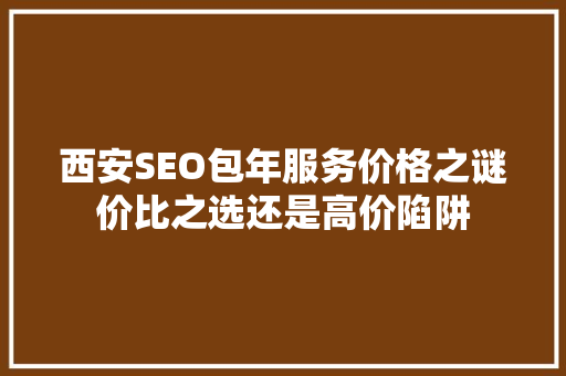 西安SEO包年服务价格之谜价比之选还是高价陷阱