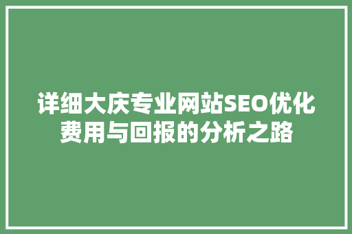 详细大庆专业网站SEO优化费用与回报的分析之路
