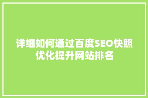 详细如何通过百度SEO快照优化提升网站排名