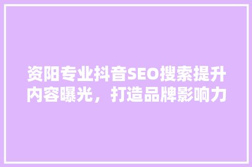 资阳专业抖音SEO搜索提升内容曝光，打造品牌影响力