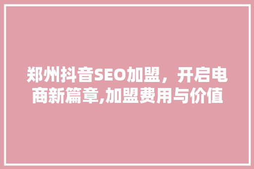 郑州抖音SEO加盟，开启电商新篇章,加盟费用与价值