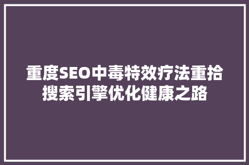 重度SEO中毒特效疗法重拾搜索引擎优化健康之路