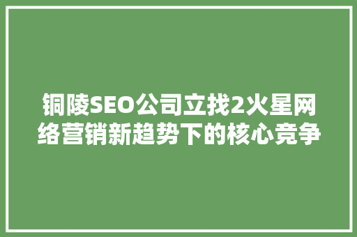 铜陵SEO公司立找2火星网络营销新趋势下的核心竞争力