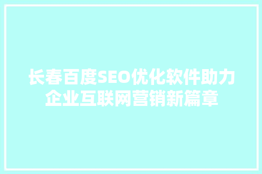 长春百度SEO优化软件助力企业互联网营销新篇章