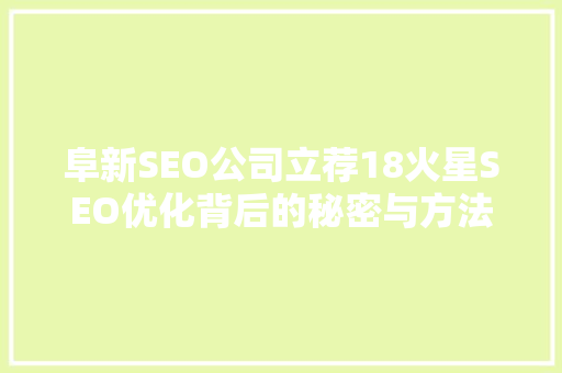 阜新SEO公司立荐18火星SEO优化背后的秘密与方法
