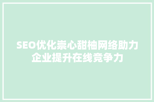 SEO优化崇心甜柚网络助力企业提升在线竞争力