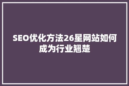 SEO优化方法26星网站如何成为行业翘楚