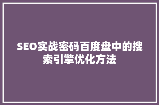 SEO实战密码百度盘中的搜索引擎优化方法
