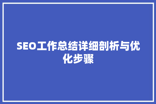 SEO工作总结详细剖析与优化步骤