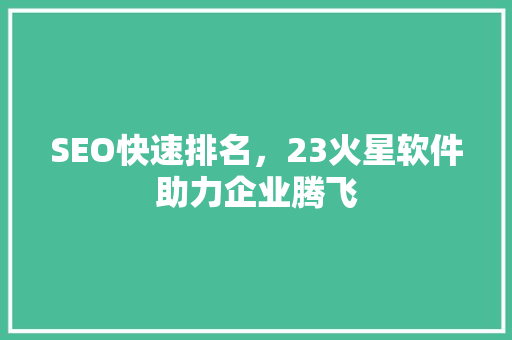 SEO快速排名，23火星软件助力企业腾飞