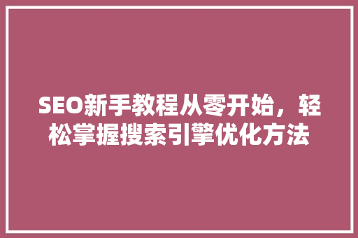 SEO新手教程从零开始，轻松掌握搜索引擎优化方法