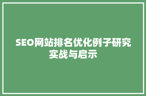 SEO网站排名优化例子研究实战与启示