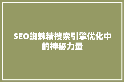 SEO蜘蛛精搜索引擎优化中的神秘力量