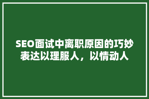 SEO面试中离职原因的巧妙表达以理服人，以情动人