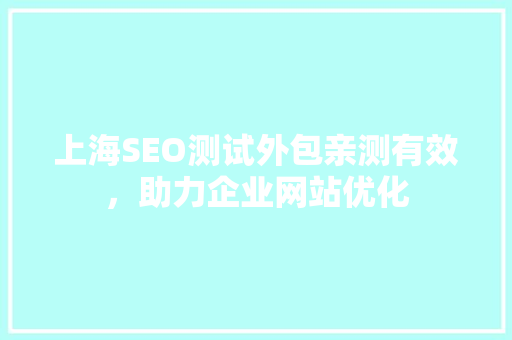 上海SEO测试外包亲测有效，助力企业网站优化
