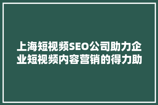 上海短视频SEO公司助力企业短视频内容营销的得力助手