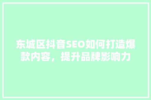 东城区抖音SEO如何打造爆款内容，提升品牌影响力