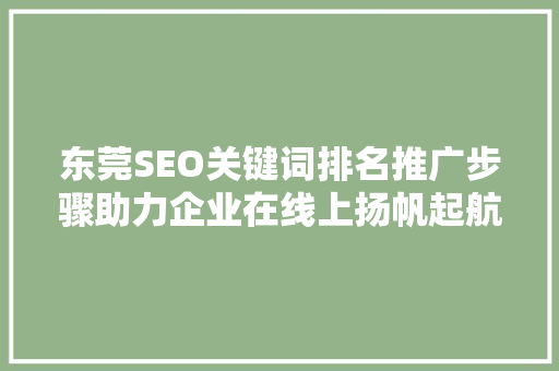 东莞SEO关键词排名推广步骤助力企业在线上扬帆起航