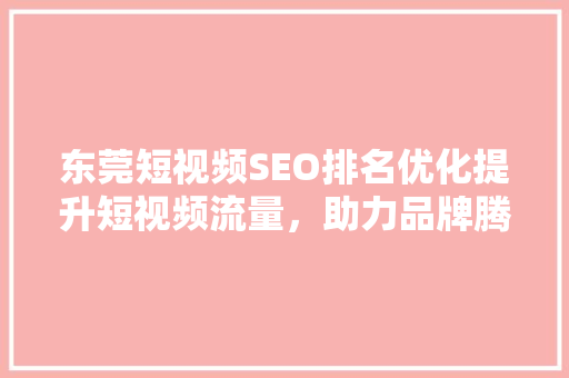 东莞短视频SEO排名优化提升短视频流量，助力品牌腾飞