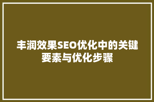 丰润效果SEO优化中的关键要素与优化步骤