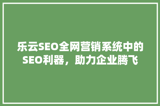 乐云SEO全网营销系统中的SEO利器，助力企业腾飞
