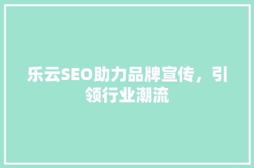乐云SEO助力品牌宣传，引领行业潮流