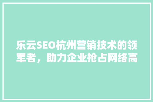乐云SEO杭州营销技术的领军者，助力企业抢占网络高地