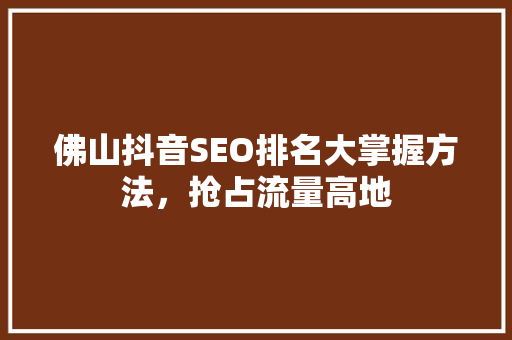 佛山抖音SEO排名大掌握方法，抢占流量高地