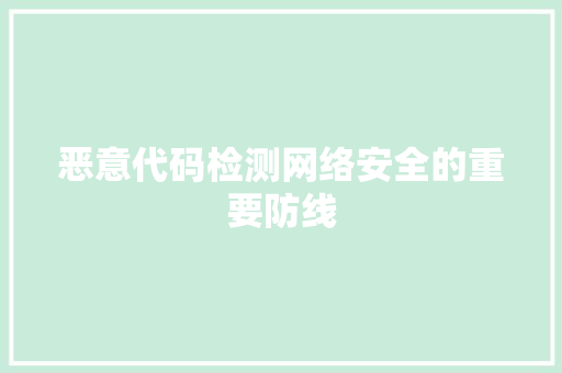 恶意代码检测网络安全的重要防线